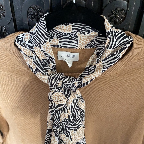 J CREW Brown Pullover Sweater with Zebra Print Scarf Attached Top Size S - Picture 4 of 7
